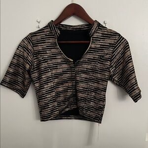 Indian saree blouse Black and Gold Striped Women's Top size XL